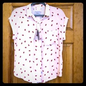 Anthropologie strawberry printed blouse